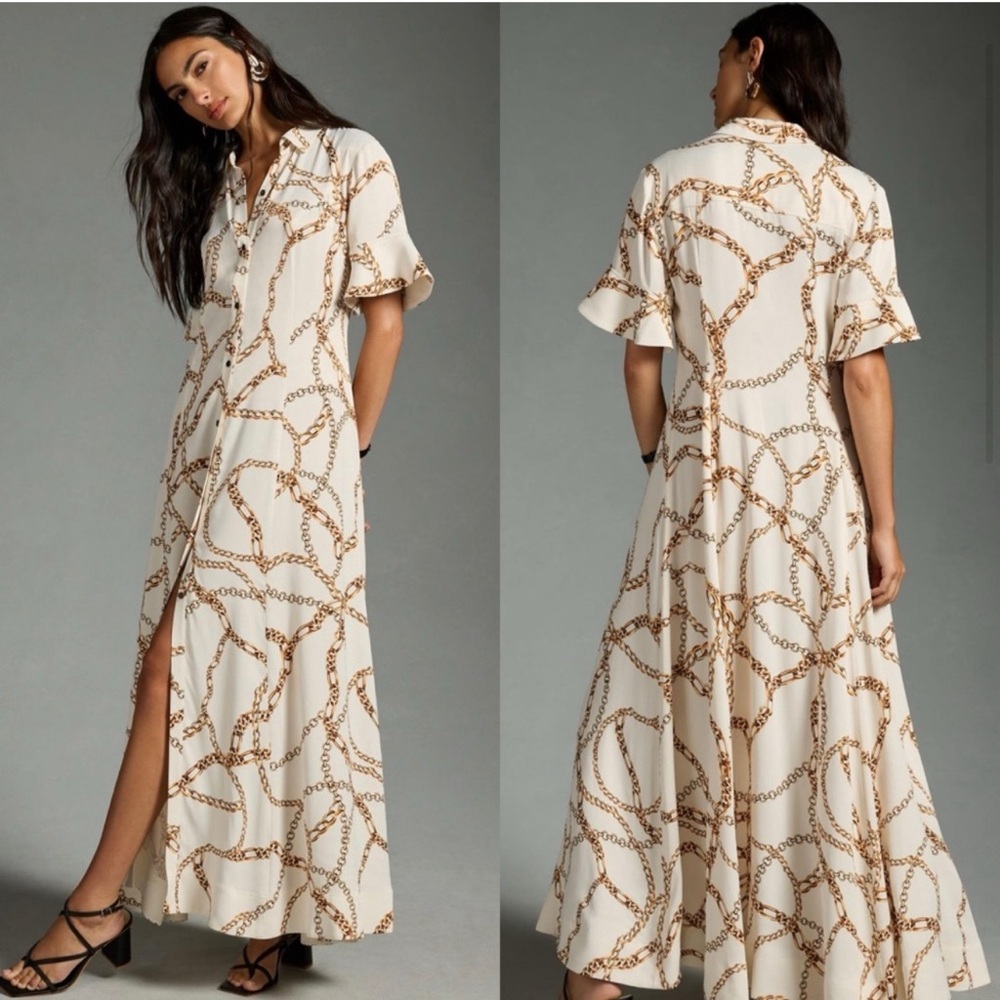 NWT Anthropologie Maeve Chain link print. Short flowy sleeve. Maxi dress Medium